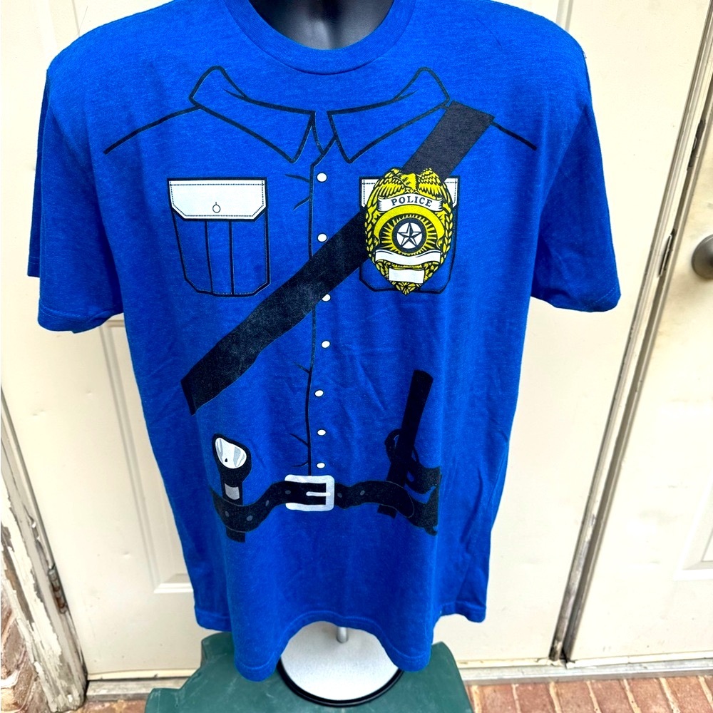 Next Level Apparel, Short Sleeve, Blue, Police Graphic, Shirt, Size Large